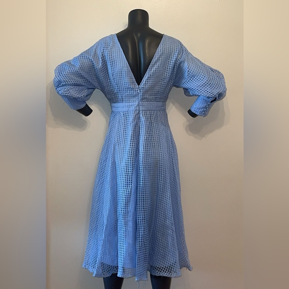 ASOS EDITION blouson sleeve midi dress in organza check in pale blue - Picture 6 of 8